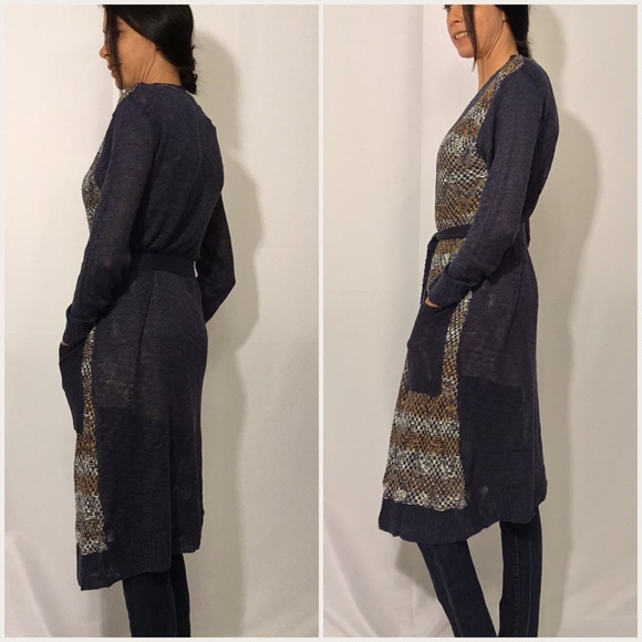 Navy and Mustard Long Cardigan - Picture 3 of 3